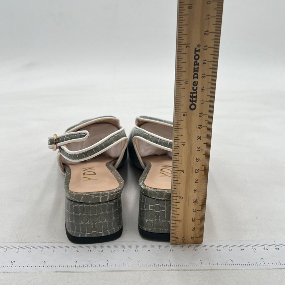 Ydn Silver Emboss Square Toe Block Low Heels Slin… - image 5